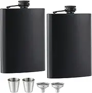 GliSun 2 pcs Flask for Liquor for Men Matte Black 8Oz Stainless Steel Leak Proof with 2 Wine Glass 2 pcs Funnel Used for Gift, Camping, Outdoor Activity, Groomsman Bridesmaid Wedding Party