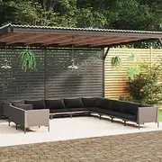 Patio Furniture Sets 11 Piece Garden Lounge Set with Cushions Poly Rattan Dark Grey