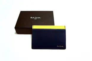 全新日本專櫃正品 Paul Smith 日版 全牛皮海軍藍x黃色經典雙色悠遊卡/信用卡/名片夾 附專櫃盒裝