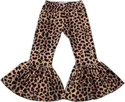 [QLIyang] Girls Ruffle Leggings Leopard Print Bell Bottoms Flare Pants