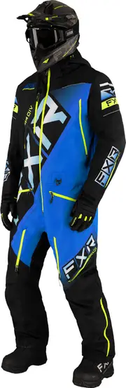 FXR CX Lite 2023 One Piece Snowmobile Suit, black-blue-yellow, Size 2XL for Men Black Blue Yellow