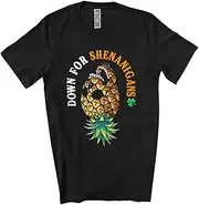 [Generic] Down for Shenanigans; Humorous St. Patrick's Day Skull Pineapple; Irish Family Shamrocks Unisex T-Shirt