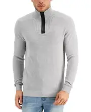 Alfani Men's Novelty Long Sleeve Quarter-Zip Sweater Pullover Grey Heather XL