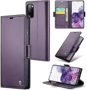 [ELEPIK] for Galaxy S20 Case with Card Holder, Kickstand [3 Card Holder + 1 Cash Slot] [Durable PU Leather] Magnetic Wallet Phone Cover for Samsung Galaxy S20, Fashion Purple