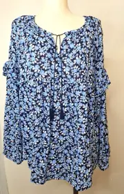 Women's Old Navy Floral Size XXL Peasant Bohemian Ruffle Sleeve Tassels Blouse