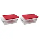 Pyrex 7211 6-Cup Rectangle Glass Storage Dish w/ 7211-PC Red Lid Cover (2-Pack)