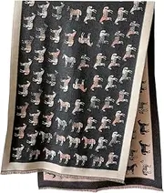 [GFM] Horses Print Cashmere Feeling Pashmina Shawl for Autumn Winter (HSSHL-BB), Charcoal, l