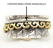 Two Tone Meditation Spinner Band 925 Sterling Silver Ring Jewelry Sz 8.5