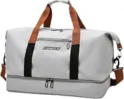 Travel Bag Large Gym Bag Men Women Travel Bags with Wet Compartment and Shoe Compartment Travel Vacation Gym Sports Fitness Sport Light Gray