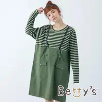 在飛比找momo購物網優惠-【betty’s 貝蒂思】長版吊帶條紋顯瘦洋裝(深綠)