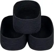 [CubesLand] Black Baskets Bins for Organizing,Small Woven Storage Baskets for Shelves,Cute Closet Cube Bins Set 3,Baby Nursery Toys Cube Bin,Home Decor Organization Storage