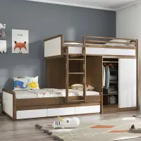 在飛比找樂天市場購物網優惠-多功能床 實木 平行雙層床 兒童床 一體 式 帶衣櫃 高低床