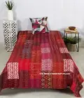 Kantha Quilt Indian Handmade Silk Patola Coverlet Red Color Gudari Boho Blankets