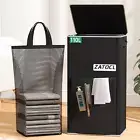 110L Laundry Hamper with Lid & Front Mesh Bag, Large Collapsible Basket, Black