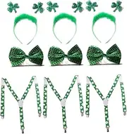 Gogogmee 9pcs Hair Hoop Party Suspender St Pattys Headbands Elastic Suspenders St Patricks Day Dress up Party Tie St Patricks Day Headband Party Costume Elastic Headband Make up Set