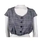 Lottie Moss Plaid Crop Top Button Front Scoop Neck Large