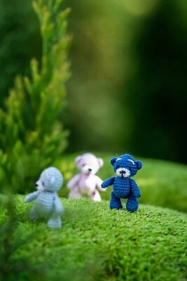 Micro crochet miniature Dark Blue teddy bear: tiny miniature dollhouse animals