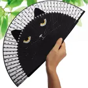 Black Cat Folding Fan – Hand Fans for Women Foldable Bamboo Handheld Silk Held,