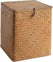 GAROZATION Large Straw Woven Storage Basket with Lid Rustic Decorative Picnic Basket for Home Organization Multi Purpose Storage for Fruits Bread and More