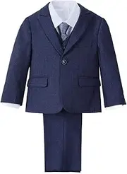 [Dressy Daisy] 5 Pieces Boys Tuxedo Suit Set Formal Outfit Wear with Blazer & Vest for Baby, Toddler and Kids, Blue/Navy