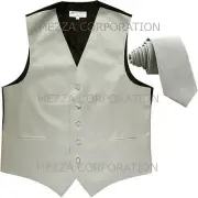 New Men's Tuxedo Vest 2.5" Skinny Necktie formal party wedding prom Silver