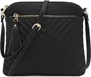 [FashionPuzzle] Chevron Quilted Medium Crossbody Bag with Tassel Accent