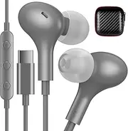 USB C Earbuds Wired Headphones for Apple iPhone 16 Plus 15 Pro Max 16e iPad Small Ear Bud Corded Type C Earphone with Microphone for Samsung Galaxy S25 S24 S23 Ultra S22 Google Pixel 9 8 7 Grey