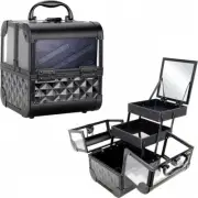 Cosmetics Makeup Train Case with Mirror Black Diamond Acrylic Aluminum Case 2-Ti
