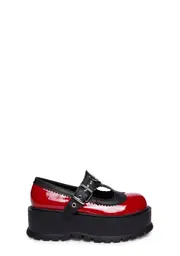 [Demonia] Slacker-23 Mary Jane Platforms - Red/Black