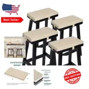 Set of 4 Beige Rectangular Non-Slip Stool Cushions - Machine Washable Comfort