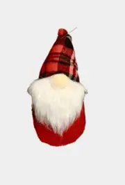 Santa Gnome Buffalo Plaid Hat Plush Stuffed With Weighted Bottom.
