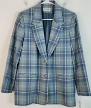 Alfred Dunner NWT Womens Long Sleeve 2-Button Blues Plaid Blazer Size 10