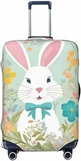 [CADREWY] Easter Bunny Floral Print Travel Suitcase Cover Luggage Protector with Elastic Anti Scratch for Carry On, Black, X-Large