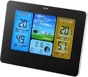 Wireless Weather Clock, Weather Station with Alarm Function, Wall-Mounted or Up-Right, Home Weather Station Display Indoor and Outdoor Temperature(Black)