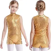 [iEFiEL] Big Girls Sparkly Dance Unitards Zipper Short Jumpsuit One-Piece Ballet Leotard Dancing Outfits Activewear