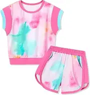 [SANMIO] Toddler Girl Clothes 2025 Summer Toddler Girls Color Block Short Sleeve Shorts Sweatsuit Outfits