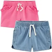 [Carter's] Girls 2 Piece Shorts Set Chambray/Pink