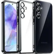 JETech Soft Clear Case for Samsung Galaxy A55 5G 6.6-Inch, Camera Lens Full Protection, Shockproof Electroplated TPU Phone Cover (Black)