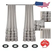 Light Gray Ruffle Curtain Set, Sheer Window Panels for Chic Living Spaces