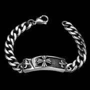 Mens Womens Stainless Steel Cuban Curb Link Chain Flower ID Bracelet #DB08