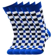 ANYSOX 5 Pairs Size 5-14 Fashion Socks Novelty Skateboard Squares Black and White Pattern Cotton for Women Blue
