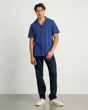 [Jag] Jag Men's Francis Knitted Cotton Shirt In Atlantic Blue Size Small Small Blue