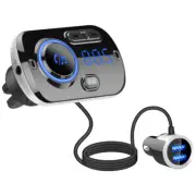 Car Bluetooth 5.0 FM Transmitter W/ 2*USB Charger Port Car Radio Adapter AUX