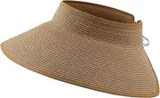[Home Prefer] Women's Straw Sun Hat UPF50+ Wide Brim Beach Hat Roll Up Sun Visor