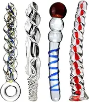 SAHOOSAFETY Threaded Glass Dildo Long Anal Dildo Crystal Glass Dildo Butt Plug Spiral Anal Plug Sex Toys For Men Women(D)