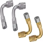 YUENTOEN 4 Pieces Tire Valve Extension, 90 Degree Valve Extender, Universal Brass Curved Tire Air Valve Stem Extension with Valve Cap for Car, Motorcycle, Truck and Bicycle