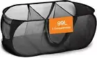 Foldable Collapsible Mesh Laundry Hamper, 3 Compartments, Black