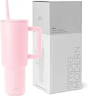 Simple Modern 40 oz Tumbler with Handle and Straw Lid | Insulated Cup Reusable Stainless Steel Water Bottle Travel Mug Cupholder Friendly | Gifts for Women Men Him Her | Trek Collection | Blush