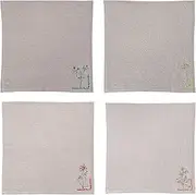 [Creative Co-Op] 18 Inches Square Cotton and Linen Flower Embroidery and French Knot Design for Party and Kitchen, Grey, Set of 4 Napkin, Natural