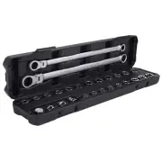 Complete Flex Head Ratchet Wrench Set 14mm 19mm Socket Kit Chrome Vanadium Steel